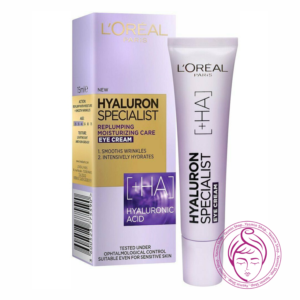 کرم دور چشم آبرسان و ضد چروک هیالورونیک اسید لورال مدل هیالورون اسپشیالیست LOreal Hyaluron Specialist Replumping Moisturizing Care Eye Cream