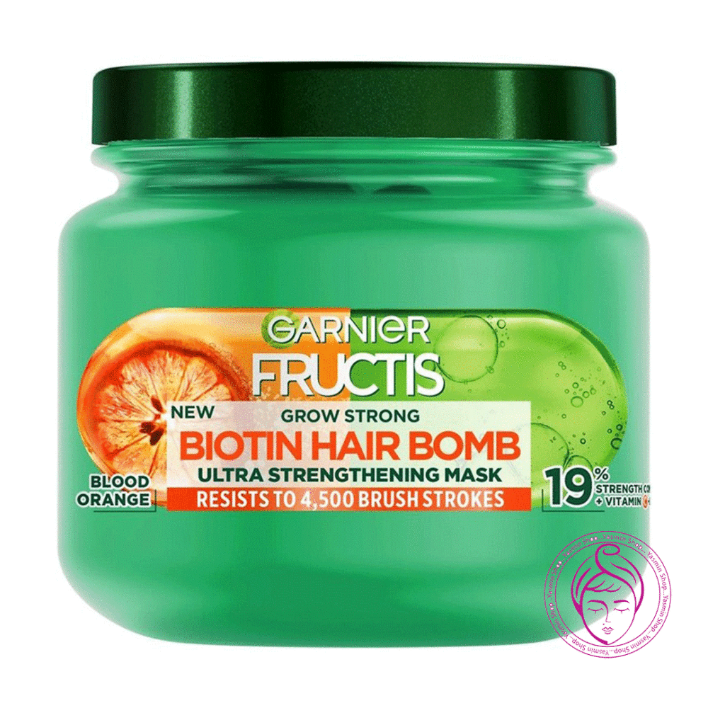 ماسک مو تقویت کننده داخل حمام بیوتین گارنیر-گارنیه Garnier Fructis Grow Strong Biotin Hair Bomb Ultra Strengthening Mask