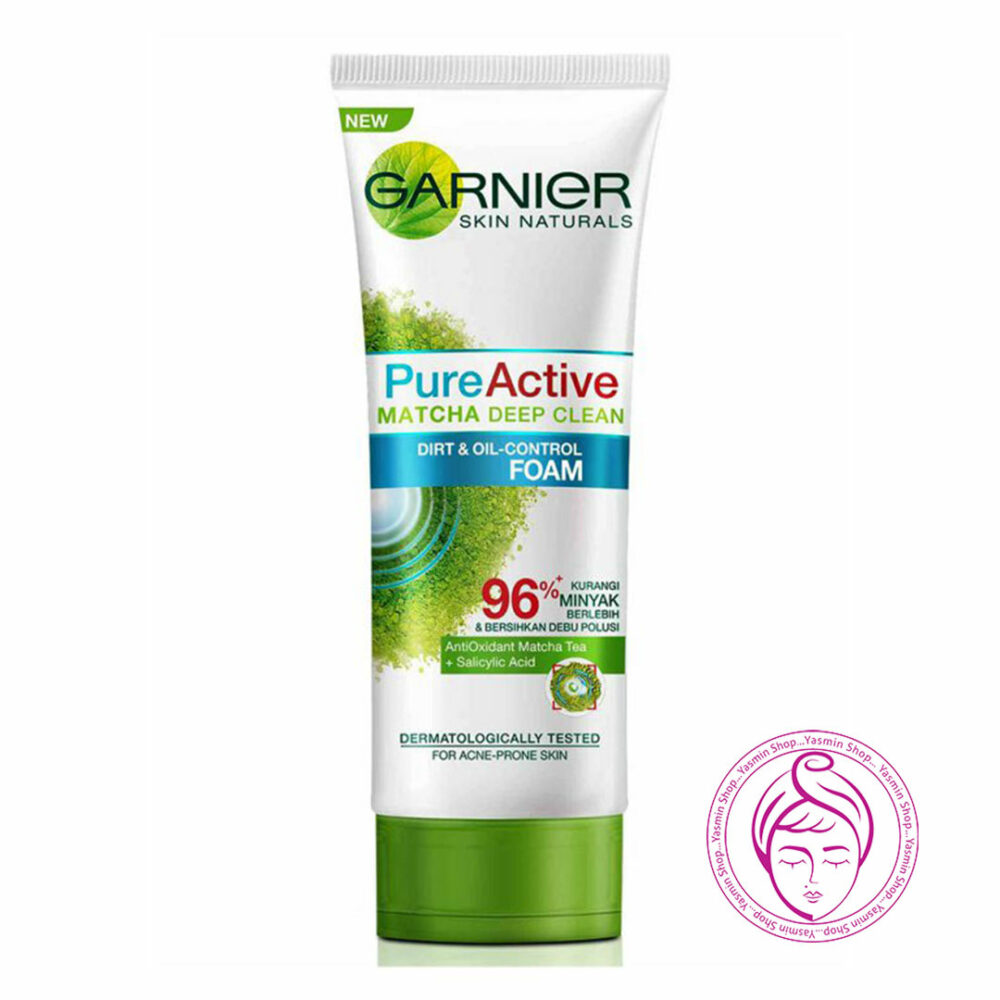 فوم کنترل‌ کننده چربی و تمیز کننده عمیق با عصاره ماچا گارنیر گارنیه Garnier Pure Active Matcha Deep Clean Dirt And Oil-Control Foam