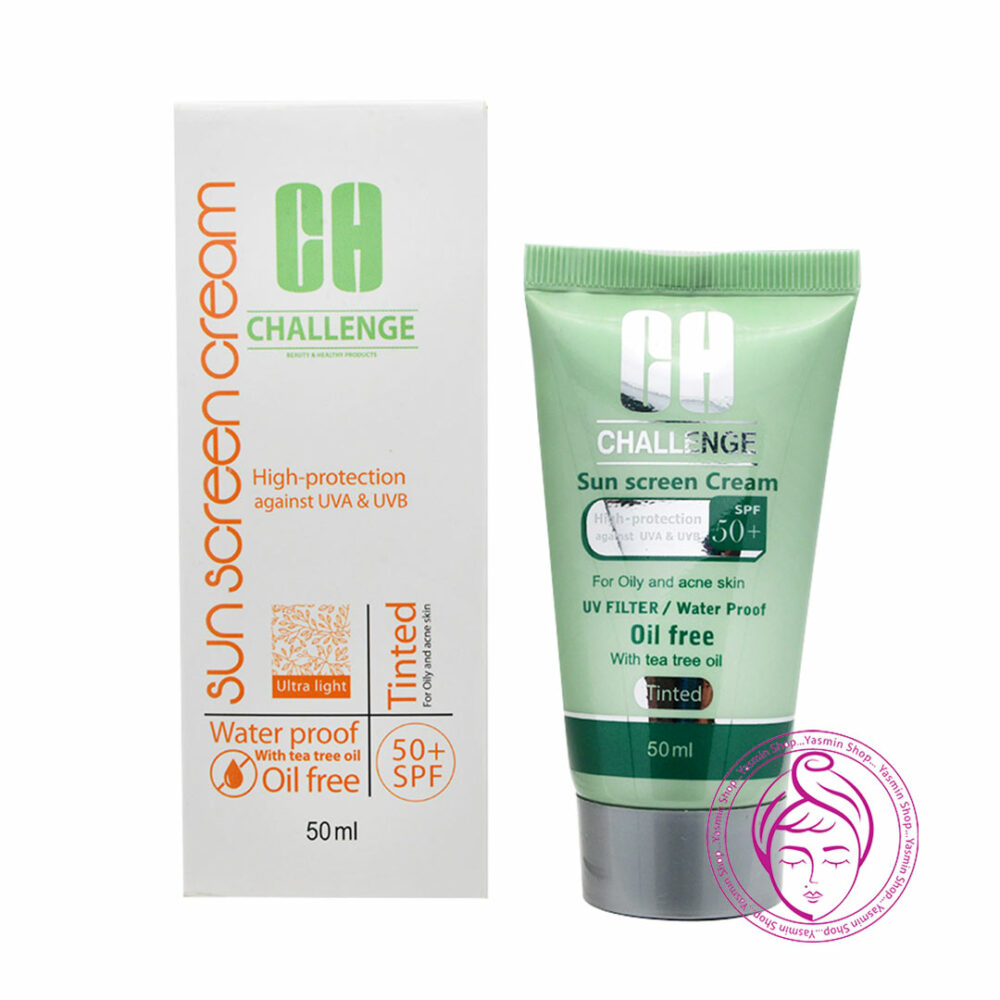 کرم ضد آفتاب رنگی چلنج مخصوص پوست های چرب و جوش دار Challenge Tinted Sun Screen Cream For Oily & Acne Skin With SPF50